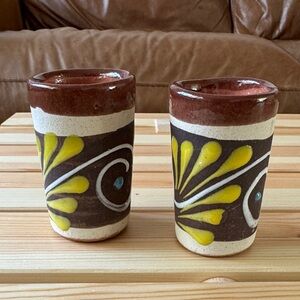 Mexican Ceramic shot glasses - Brown and Yellow
